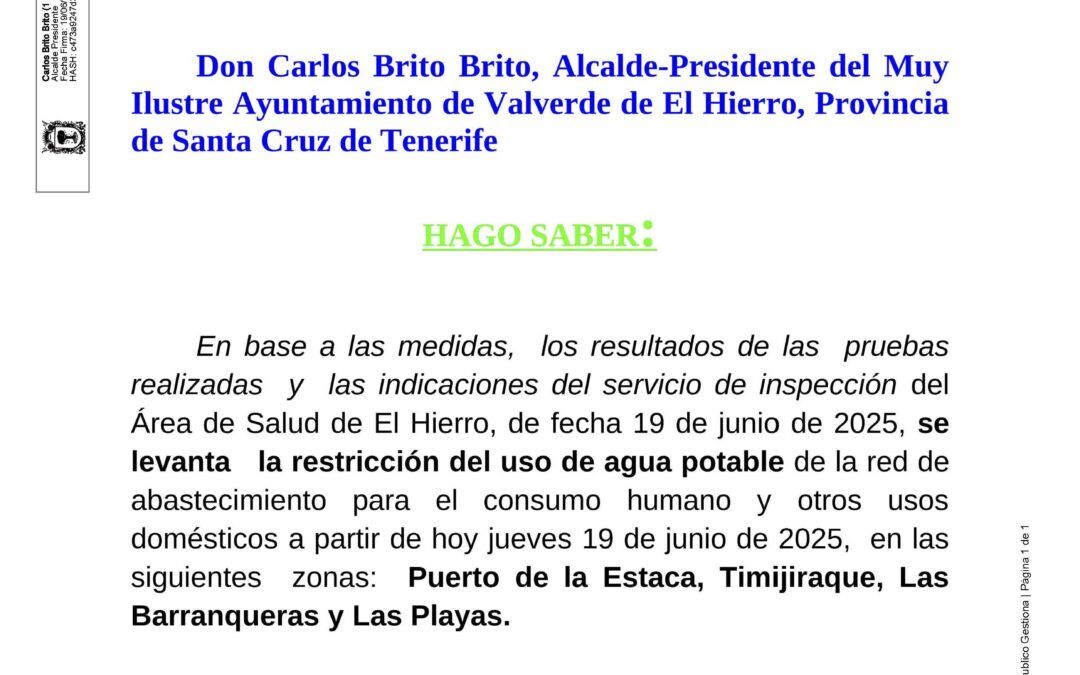Restablecimiento del uso del agua
